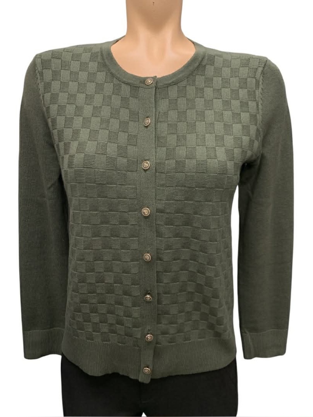 Amanda Rose Women's Olive Green Knit Button-Front Sweater Cardigan Size S